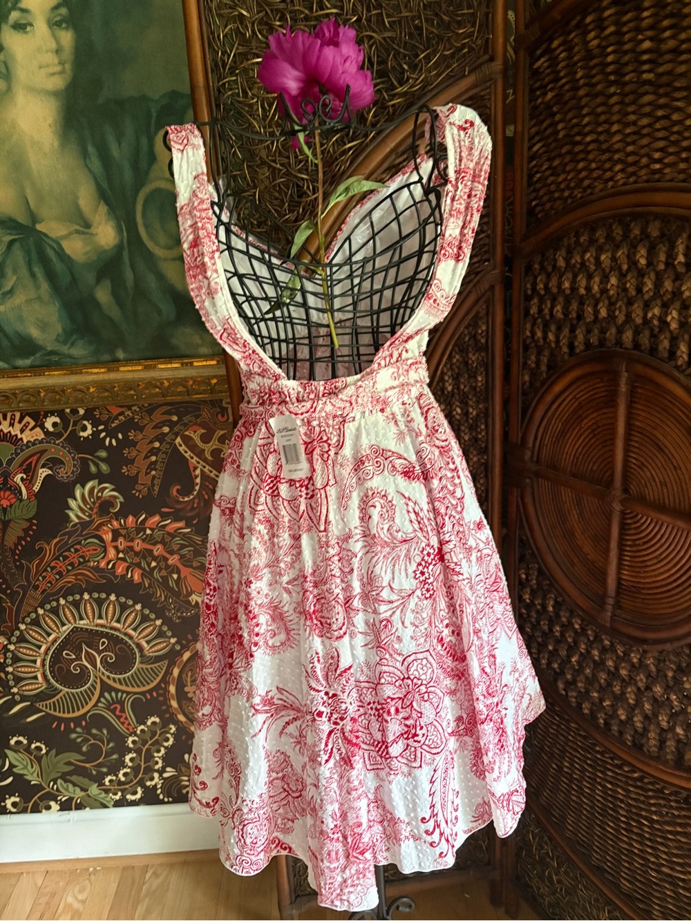 BB Dakota Red Ivory Paisley Wrap Dress Boho Cottagecore Western Mini Dress M - Picture 7 of 8
